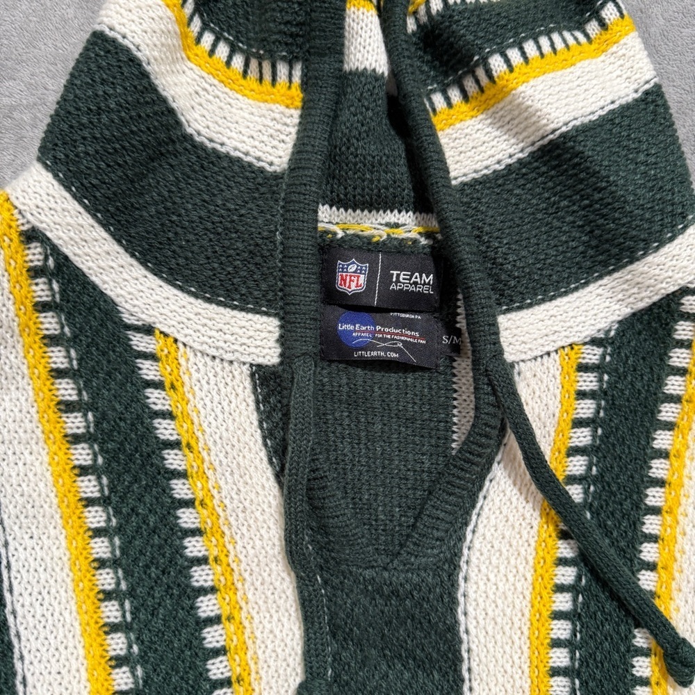 NFL Green Bay Packers Knit Baja Hoodie - Green, White & Yellow Size Medium - Picture 4 of 8
